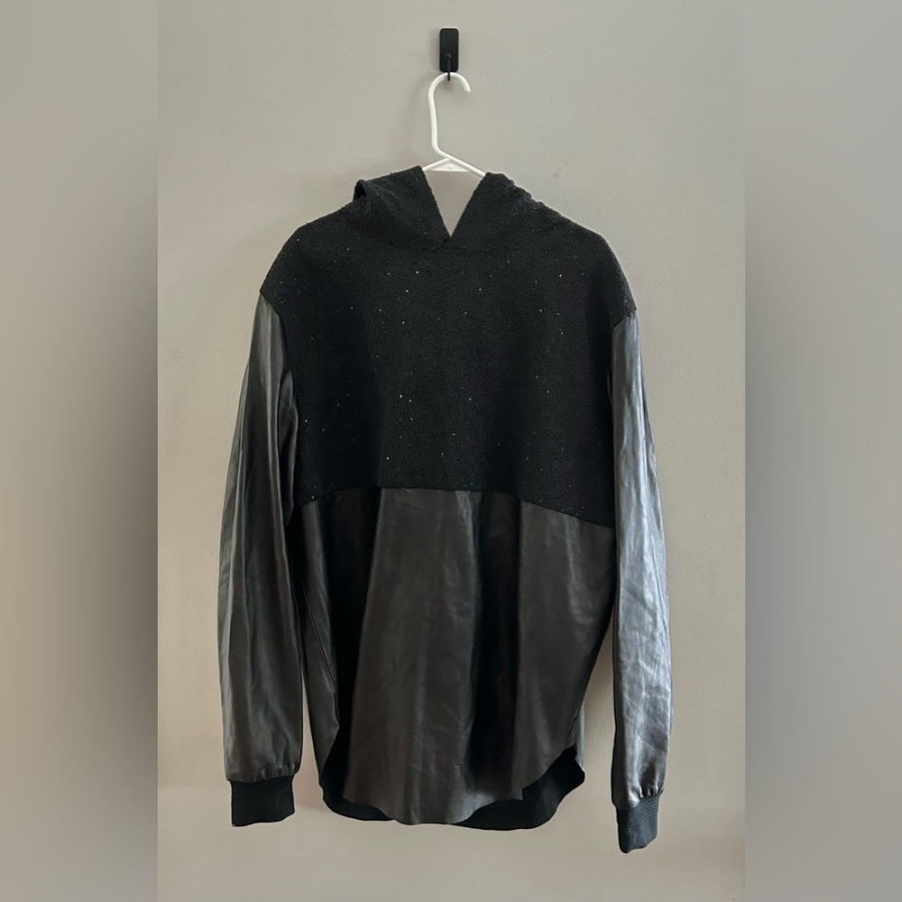 French Deal Designer Lamb's Leather Beaded Hoodie Sweatshirt | Men's Size FR 54